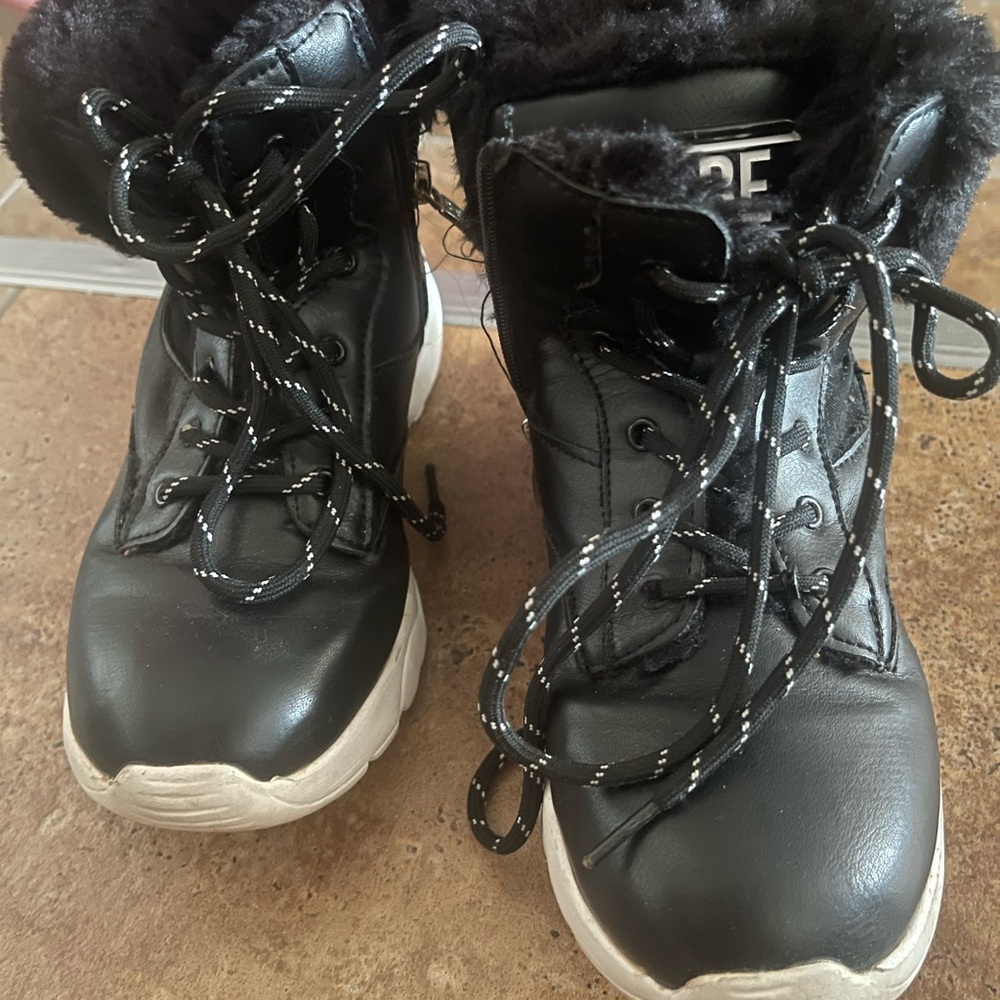 BEBE Kids Black Faux-Fur Lace-Up Winter Boots - Picture 2 of 8